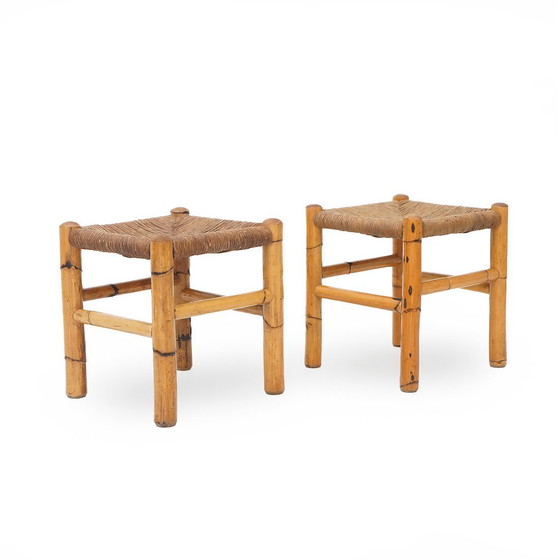 Image 1 of Par de taburetes de ratán y paja tejida, años 60