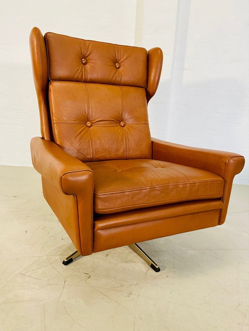 Vintage Danish Retro Mid-Century Svend Skipper Cognac Leather Chair 60S