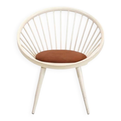 White Yngve Ekström Cirkle chair with leather cushion – Swedese, eetkamerstoelen, Wood, Scandinavian