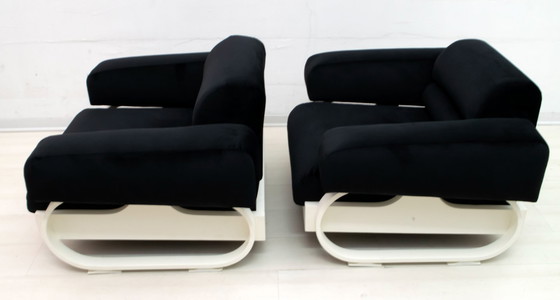 Image 1 of Paire de fauteuils en velours italiens modernes du milieu du siècle, années 1960