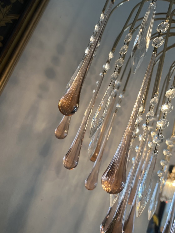 Lustre XL vintage en cristal rose en forme de larme de Murano – Copper, Crystal (photo 6 of 11)