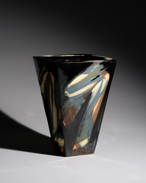 Image 1 of Studiokeramik Vase “Albert ’91” Expressive Hand-Painted Postmodern Art Pottery