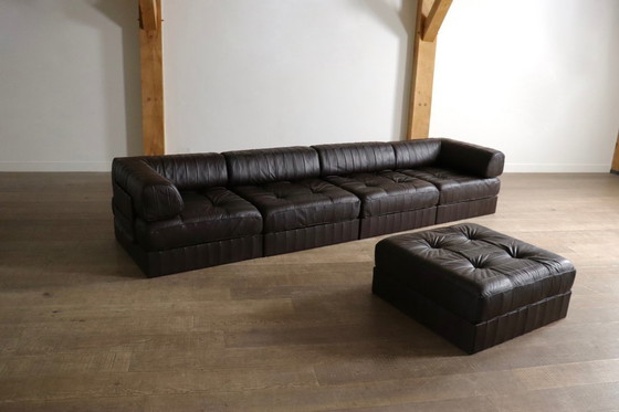 Image 1 of De Sede DS-88 Modular Sofa In Dark brown Patchwork Leather, Switzerland 1970s