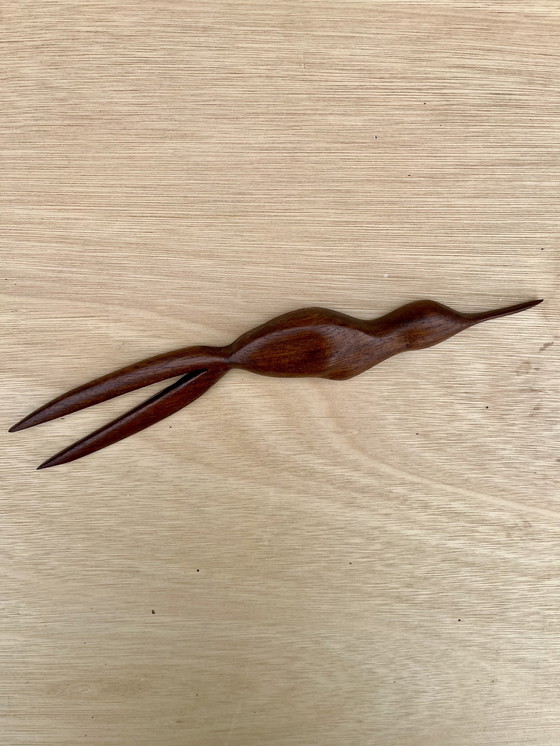 Image 1 of Decorazione da parete vintage in legno di teak di metà secolo a forma di colibrì