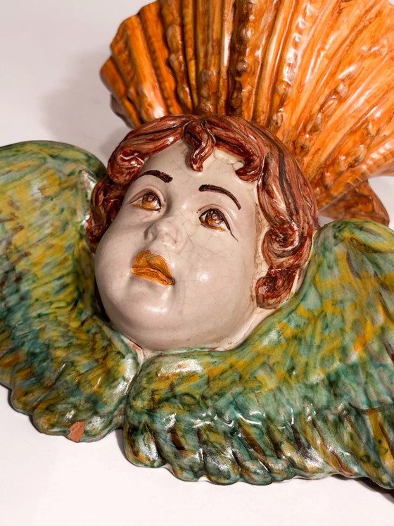 Italienische Keramik-Wandvase mit Engelsmotiv aus dem frühen 20. Jahrhundert – Dekorative Objekte, Ceramic (photo 5 of 10)