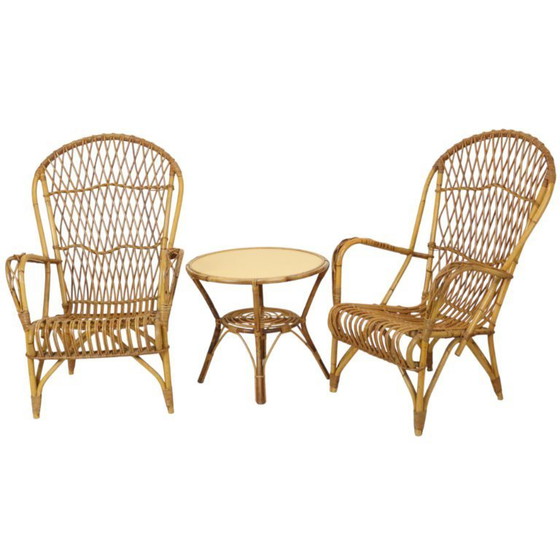 Image 1 of Set vintage di sedie in rattan Poltrone Boho