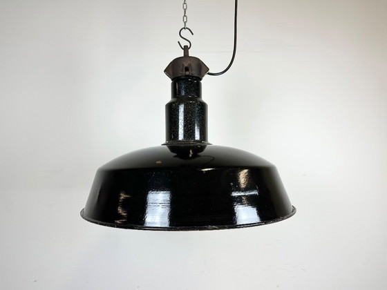 Image 1 of Lampada industriale in smalto nero di metà secolo, anni '50