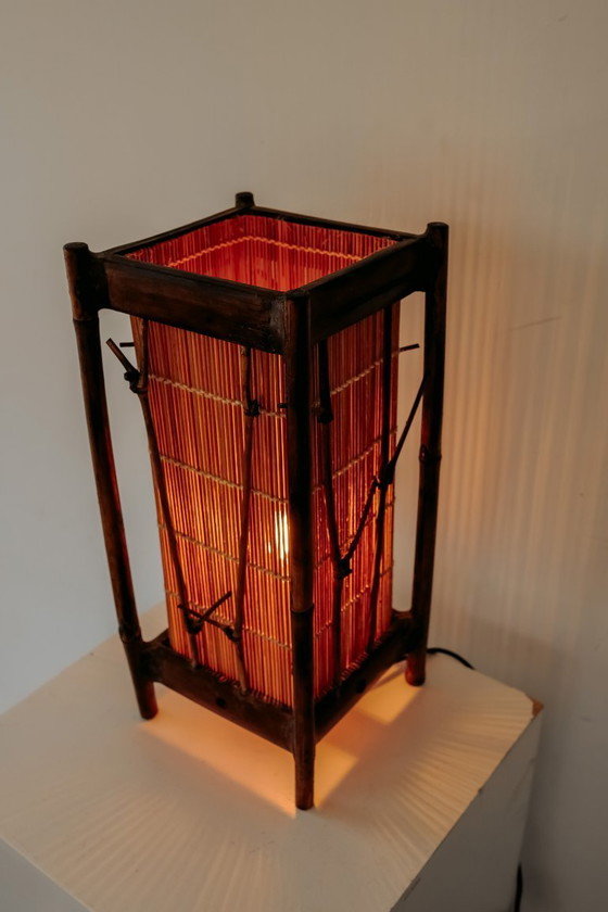 Vintage bamboo table lamp with reed panels, 1960s – Rattan, Wood (photo 9 of 9)