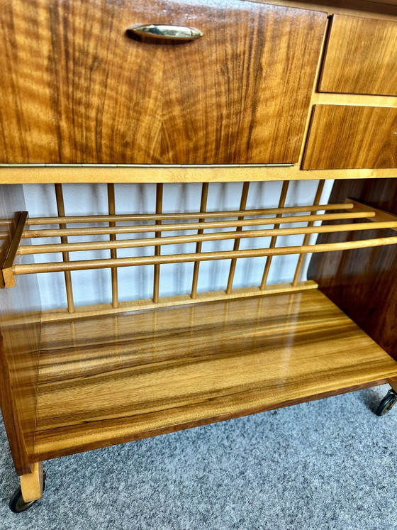 Mid Century Bar Cart Side Table 50s 60s Vintage, Wood, Brown (photo 3 of 15)