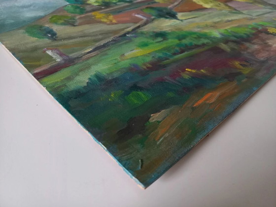 Image 1 of CARLES COMPTE | Hügellandschaft mit Kapelle | ORIGINAL Ölgemälde auf Holzplatte