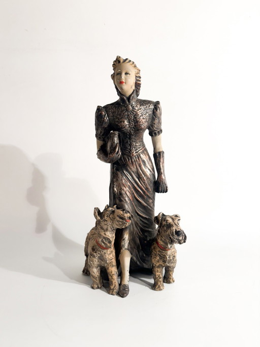 Ceramic Sculpture of a Lady with Fox Terrier by Ceramiche Mollica, 1940s – beeldhouwkunst