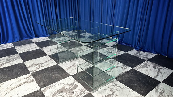 Image 1 of Scrivania vintage anni '80 in vetro stile Art Deco Revival Postmoderno anni '80 Italia