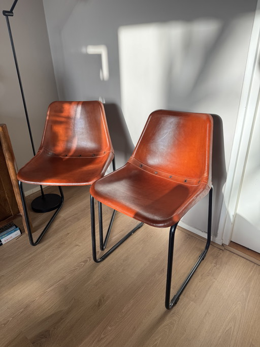 Set aus 2 cognacfarbenen Ledersesseln