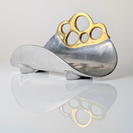 Porte-bûches en aluminium et laiton de David Marshall, Espagne, années 1980