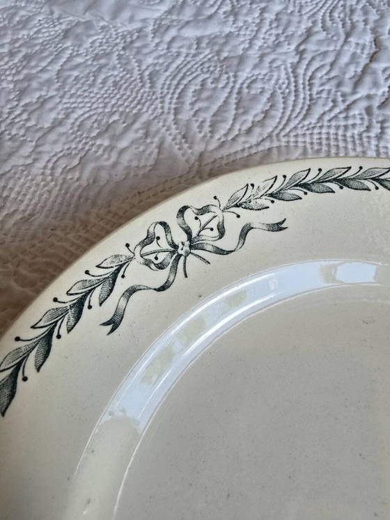 Plat Ovale Ancien Longchamp Modèle Bulle – Faïence Décor Guirlande Verte – Art de la table, Ceramic (photo 4 of 5)