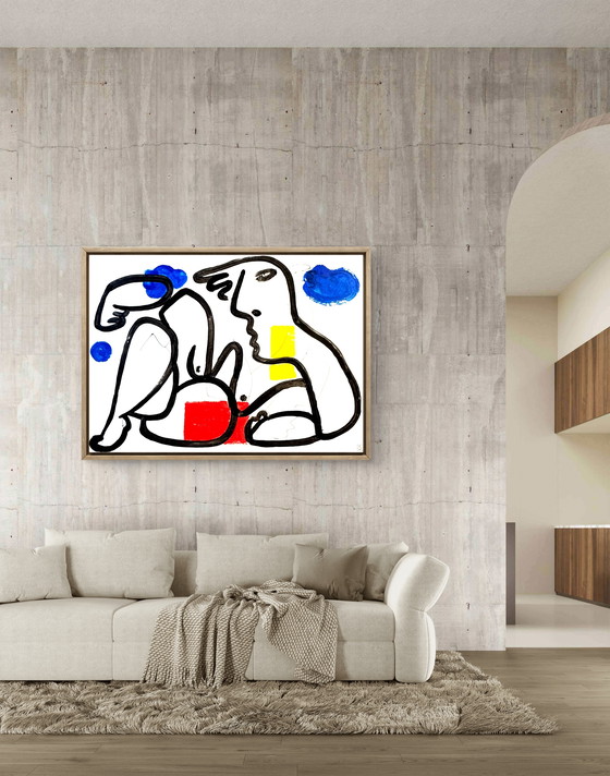 Image 1 of Gundi Falk (1966) Magnificent painting “female nude between blue and red”