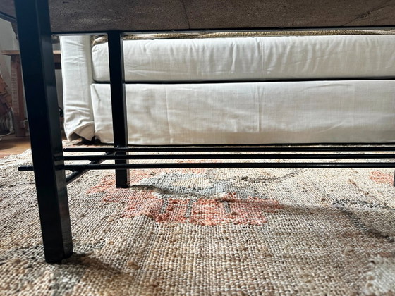 Image 1 of Couchtisch „Cloutier“ aus glasierter Lavakeramik und lackiertem Metall. Frankreich, 1970er Jahre.