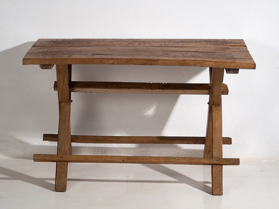 Antique dining table in X shape (c.1920) #16, Wood, Brown, Rustic (photo 43 of 48)
