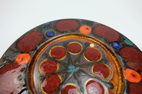 Image 1 of Colorful Vintage 17" Grünstadt Ceramic Platter Plate 1960s 70s Fat Lava