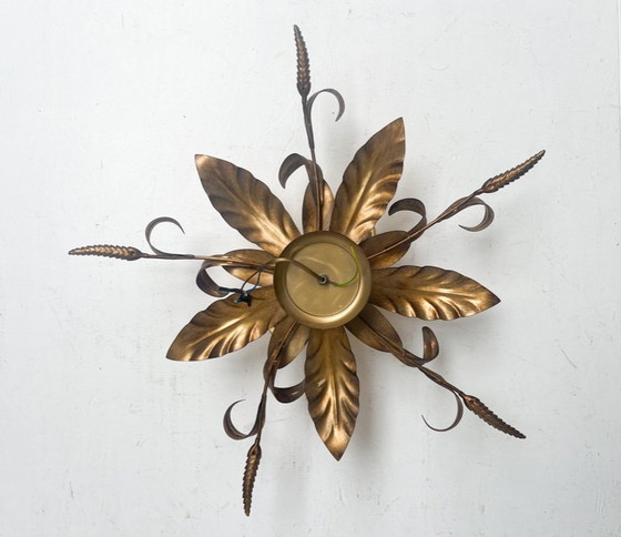 Image 1 of Vergulde XL plafondlamp of wandlamp uit Italië, 1970's