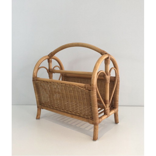 Vintage Rattan magazine rack 1970