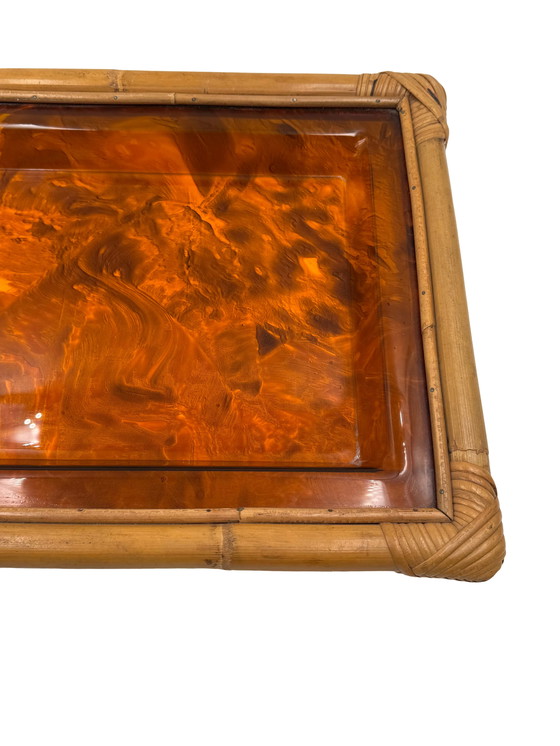 Image 1 of Hollywood Regency bamboe dienblad, Italië 1970