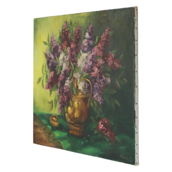 Large Colorful Floral Still Life with Lilacs Painting 90x70cm – Paintings & Drawings, Canvas, Vintage (photo 4 of 15)
