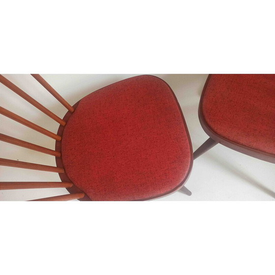 Image 1 of Pair of vintage model 740 chairs in beech and red leatherette for Baumann, 1950