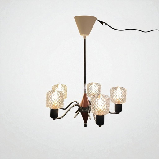 Scandinavian Mid-Century Lighting Set in Teak, Cut Glass & Polished Metal (1950s–60s)