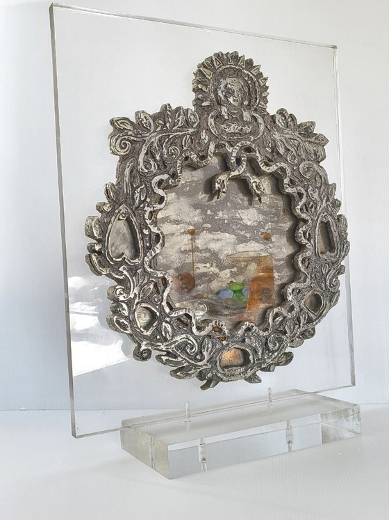 Image 1 of MAGNIFICENT VINTAGE ANTIQUE MIRROR WITH SNAKES ON A PLEXIGLAS BASE, 1970