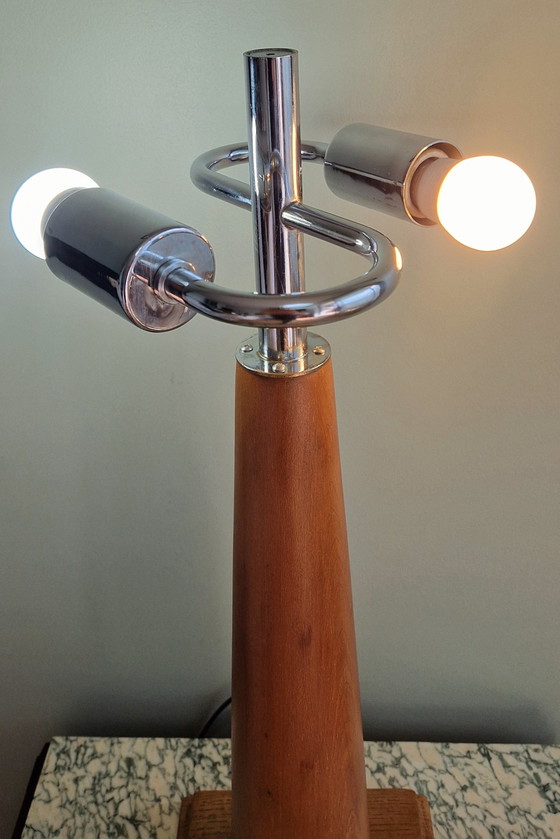 Image 1 of Vintage table lamp in wood and metal – Modernist design, 1950s