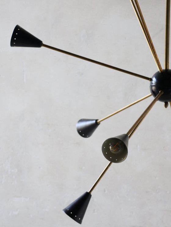 Image 1 of Vintage Stilnovo Sputnik Chandelier With Black Shades