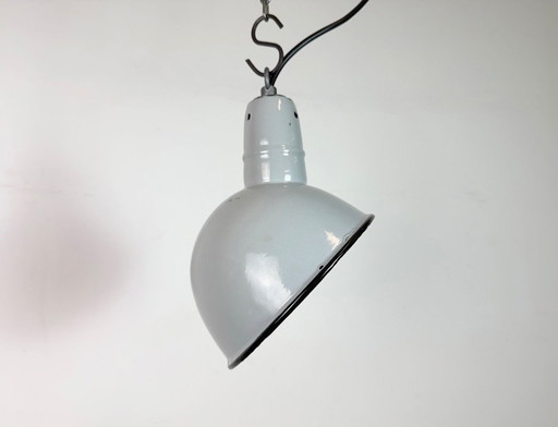 Industrial Grey Enamel Factory Pendant Lamp, 1960s