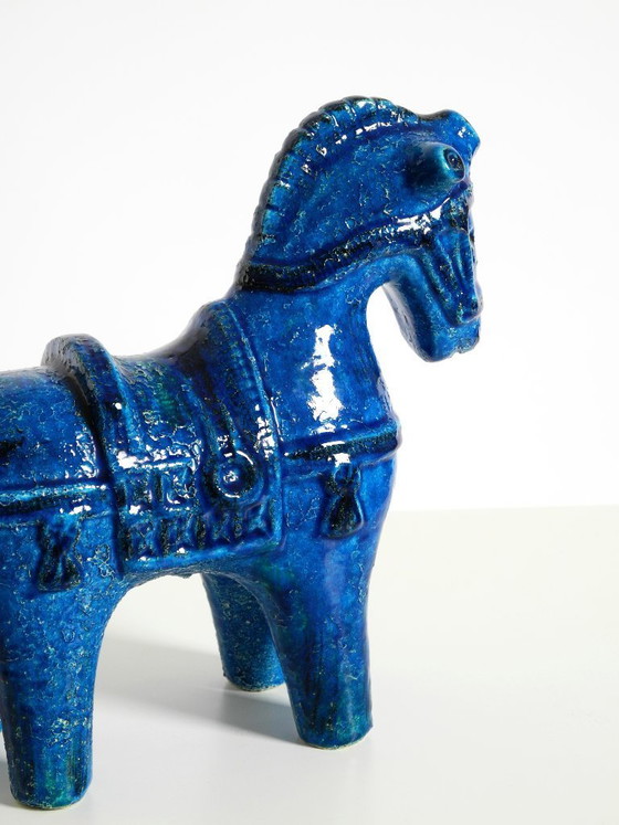 Image 1 of Wunderschönes Keramikpferd aus den 1960er Jahren aus der Kollektion „Rimini Blue“ von Aldo Londi für Bitossi, Italien.