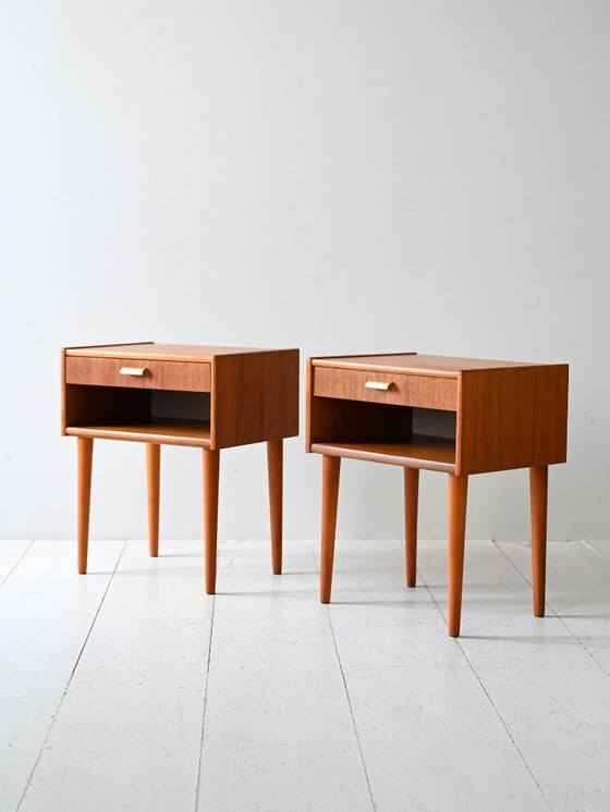 Image 1 of Pair of Vintage Scandinavian Nightstands with Brass Handles