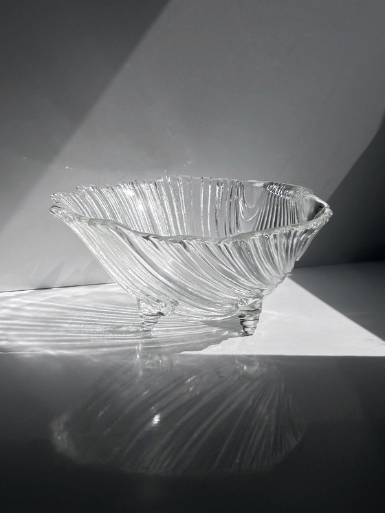 Image 1 of Large glass bowl, shell shape, 1980s Art Deco Revival, 80s/90s crystal bowl, serving bowl, fruit bowl