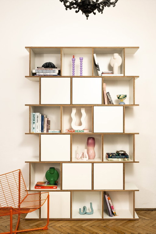 Armario contrachapado blanco 160×243×35 cm | Estantería geométrica moderna by KONDOR