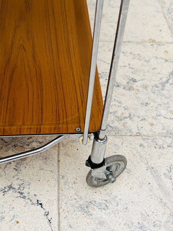Carrello di servizio pieghevole Bremshey Dinett in cromo vintage e legno – Carrelli bar, Chrome (photo 8 of 16)