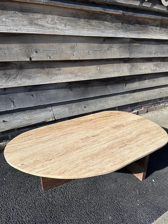 Image 1 of Coffee table 140cm travertine with mango wood base