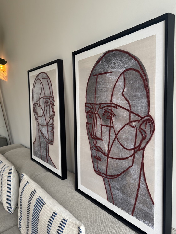 Image 1 of Duo d'œuvres d'art en techniques mixtes « Têtes monumentales » – LOFTLEVI (2003) – Iconique