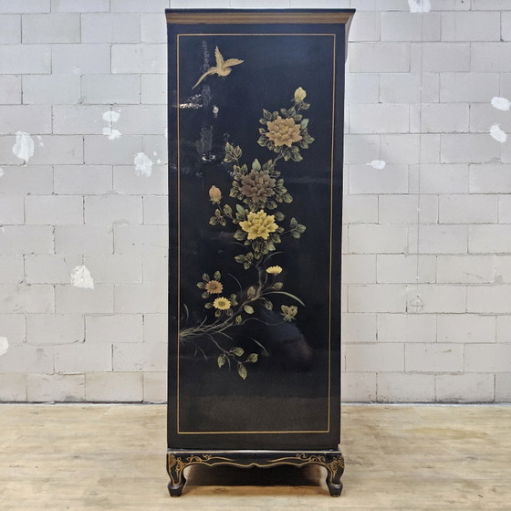 Image 1 of Vintage Chinese Kast Bladgoud Bloemen en Vogels (Barkast) Bohemian Kast / Oosterse Kast
