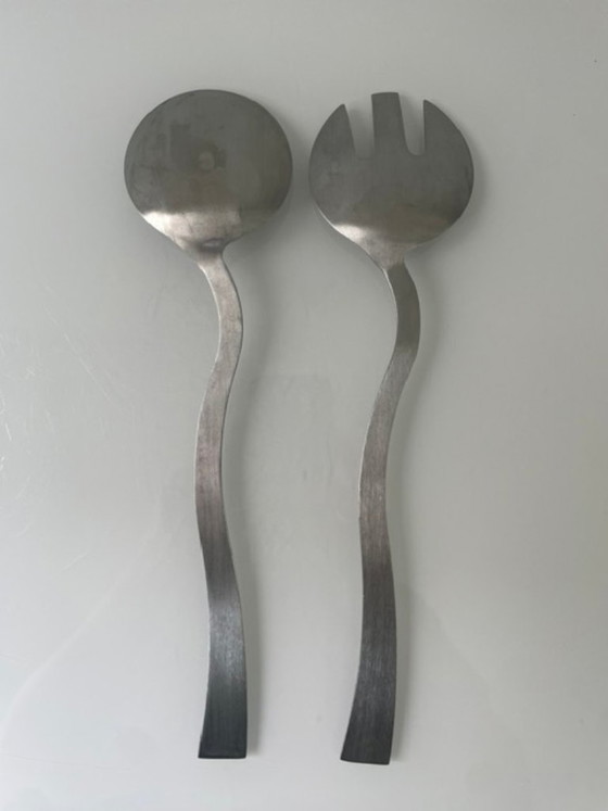 Image 1 of Eleganti posate da insalata in acciaio inossidabile dalla forma ondulata