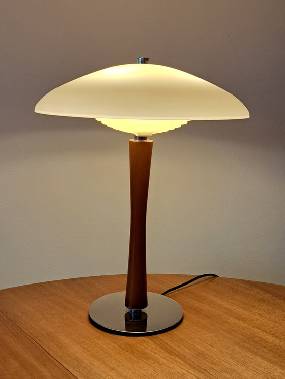 Image 1 of Mid-Century Modern Teak Table Lamp – 1960s – Opal Acrylic Shade – French MCM Design