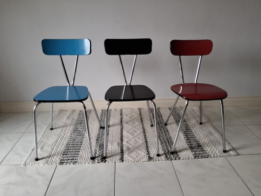 3 chaises de cuisine vintage en Formica J 50/60 – eetkamerstoelen, Metal, Wood