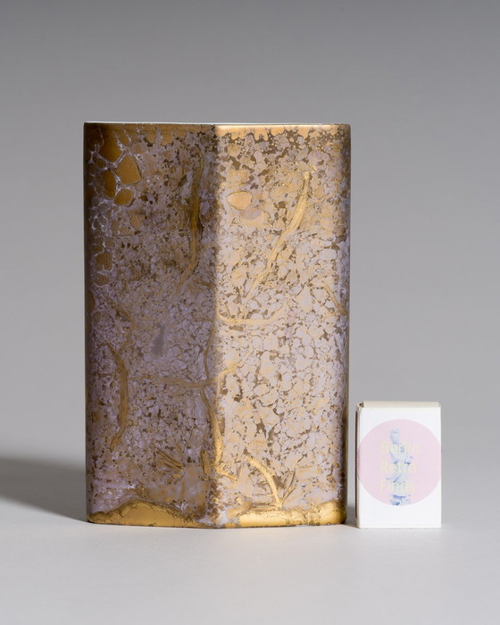 Image 1 of Exquisite Hand-Painted Helmut Drexler Porcelain Set of Five Vessels – Gold & Violet-Grey ‘Goldfeuer’ Series