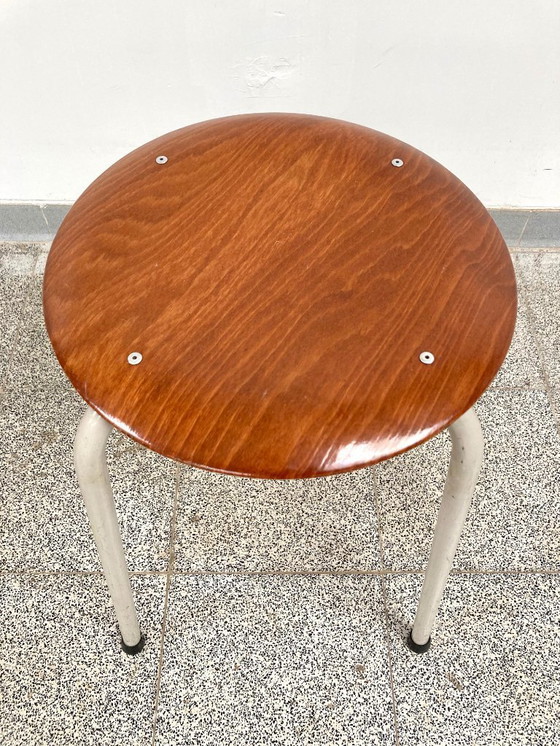 Image 1 of 4 vintage design mid-century eetkamerstoelen + 2 krukken