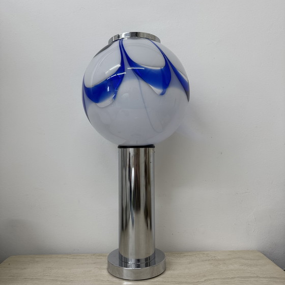 Image 1 of Mid-Century Large Glass Table Lamp with Blue Swirl, 1970s Italy