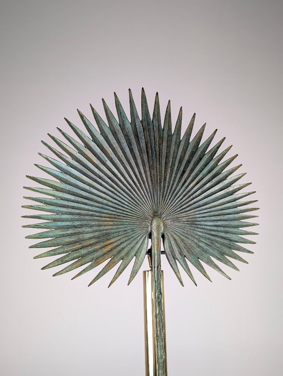Monumental Valenti Fan Palm Bronze and Brass Table Lamp, 1970s (photo 3 of 20)