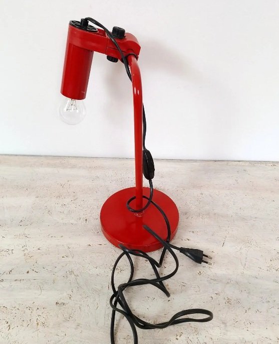 Image 1 of Vintage Red Metal Table Lamp / Adjustable Mid Century Desk Lamp / Italian Memphis Style Office Lighting / Retro Drawing Task Lig