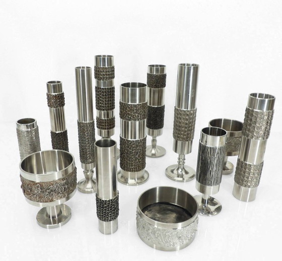 Image 1 of Set of 13 Brutalist Space Age steel vases – BMF, Germany, circa 1970